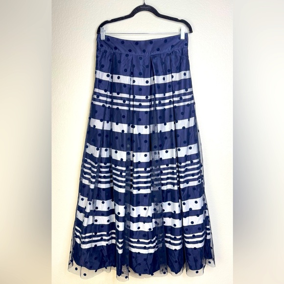 Eliza J Polka Dot Striped Navy Evening Maxi Skirt Size 12 - Picture 1 of 10